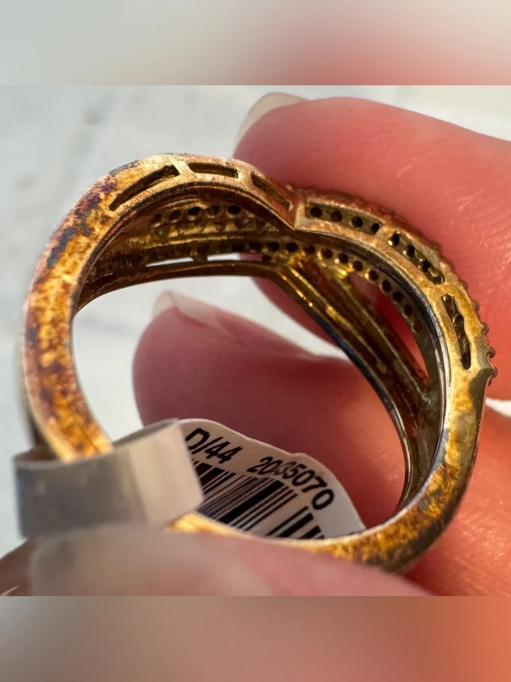 14K Gold Over Sterling Silver 1/3 CTW Brown Black White Diamond Crossover Ring